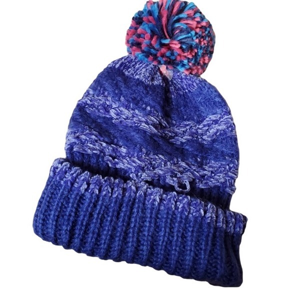 Kid’s INC Chenille Striped Multi-Pom Beanie Cobalt Blue - Picture 1 of 2